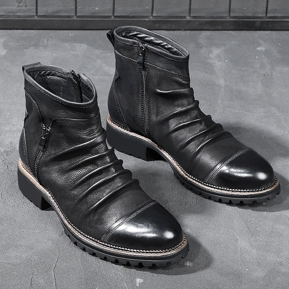 Leather Fashion Retro Zipper Ankle Boots
