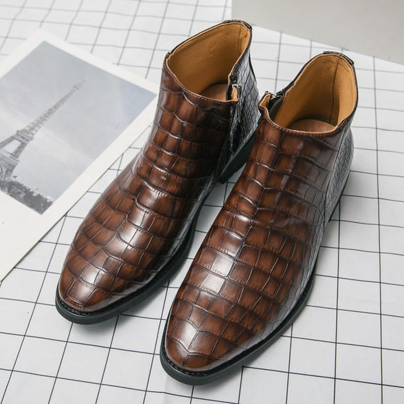 Men Crocodile Pattern Ankle Boots