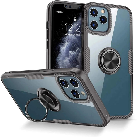 Shockproof Car Magnetic Kickstand Case For iPhone12 Pro Case Metal Ring Bumper TPU Clear Back Cover