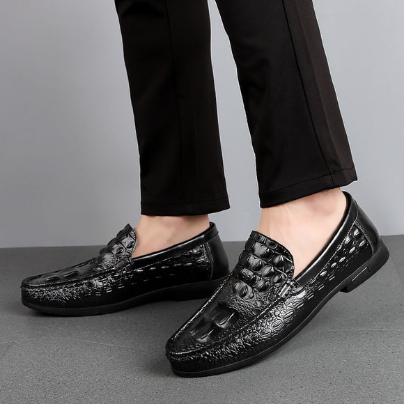Men Leather Moccasin Crocodile Styl Shoes