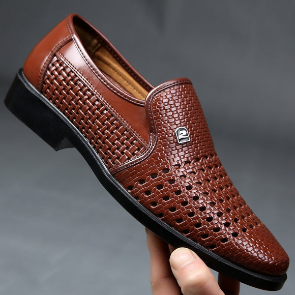 Men Leather Hollow Breathable Loafers