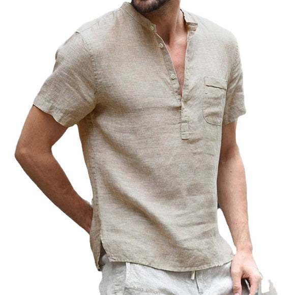 Summer New Men Cotton Linen T-shirt