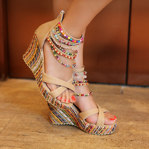 Women Colorful Beading High Heels Sandals ( 💥Over $89+ ,Code SAVE10🛒)