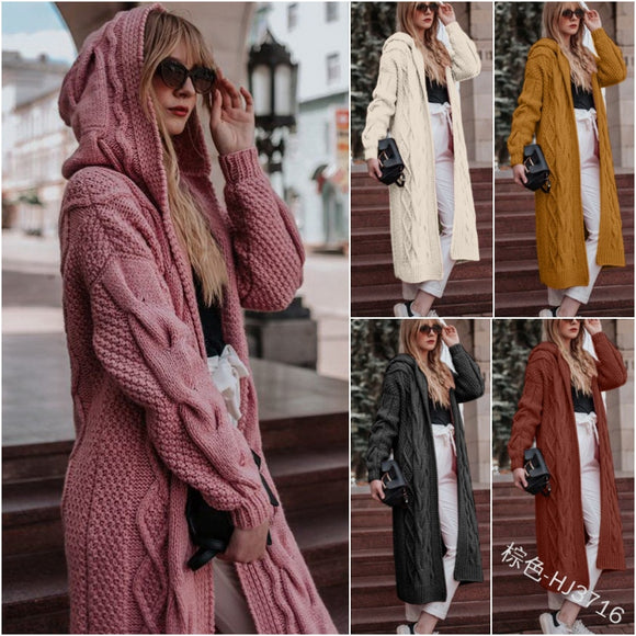 Women Hooded Long Loose Cardigan Sweater  ( 💥Over $89+ ,Code SAVE10🛒)