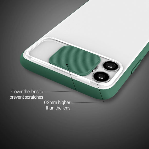 Translucent Slide Camera Phone Protection Case For iPhone 12 Soft TPU Matte PC Shockproof Cover