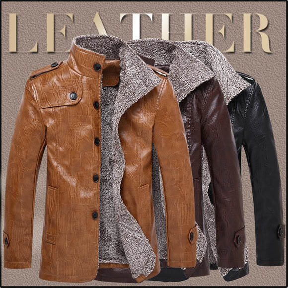 Men Stand Collar PU Leather Jacket