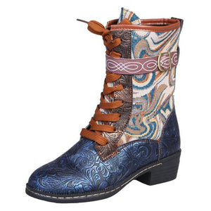 Women Embossed Floral Embroidery Splicing Boots   ( 💥Over $89+ ,Code SAVE10🛒)