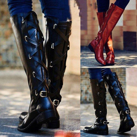 Boot - Women Vintage Knee High Buckle Boots