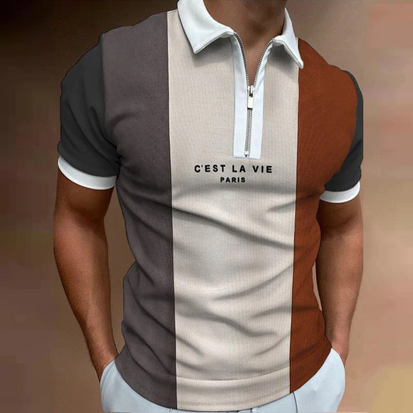 Men Turn-Down Collar Zipper Polo Shirt